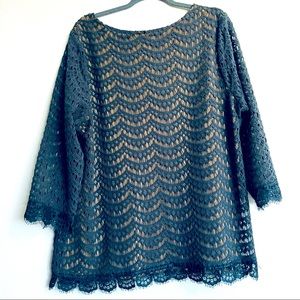 Plus size gray lace top.  Elegant and chic with jeans or business pants.